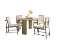 Bowen Oak Finish 47 Round Dining Table Set with Cream Color Upholstered Chairs