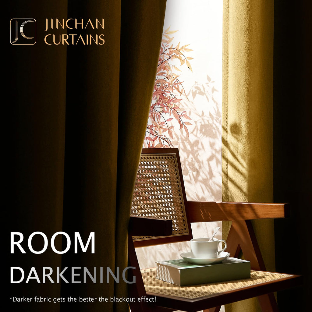 Jinchan Linen Textured Room Darkening Curtain 84 Inches Long For Living Room Room Thermal Insulated Grommet Top Window Drape For Bedroom 52X84 Mustard Yellow 1 Panel