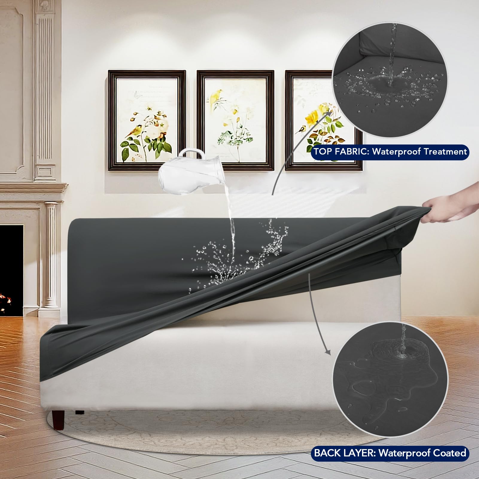Purefit 100% Dual Waterproof Futon Cover, Waterproof Couch Cover For Futon - Stretch Non Slip Fleece Sofa Covers Washable, Leakproof Furniture Protector For Kids, Pets, Dog (Futon, Dark Gray)