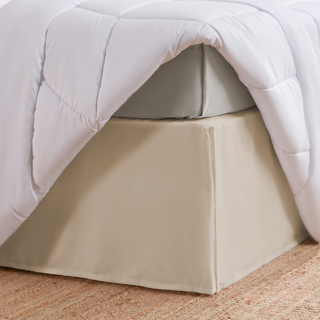 Sleep Zone Pleated Bed Skirts Full Size, 15 Inch Tailored Drop Easy Fit Bedskirt, Anti-Static, Fade Resistant (Full, Beige)