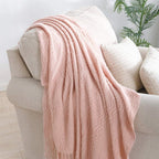Bourina Throw Blanket Textured Solid Soft Sofa Throw Couch Cover Knitted Decorative Blanket, 50'' X 60'' Pink