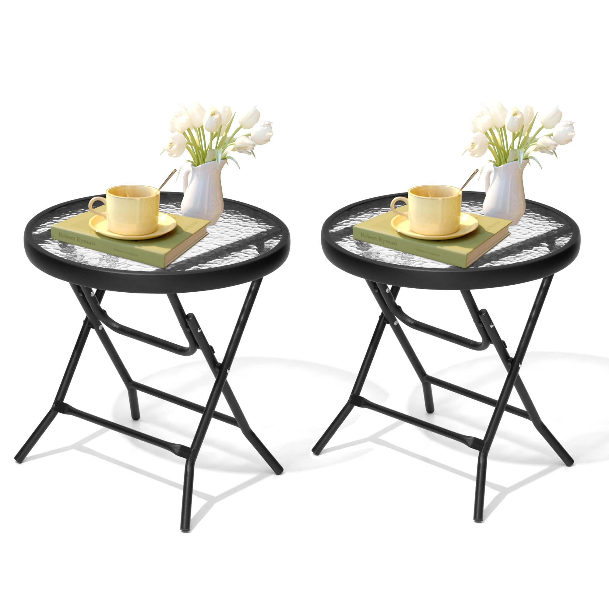 Joinhom 2 Pieces Outdoor Side Table - Small Patio End Table All Weather, Patio Furniture Sets And Outside Furniture For Pool, Balcony, Deck, Porch, Black