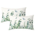 Spring Eucalyptus Leaves Throw Pillow Covers 12X20 In Set Of 2 Sage Green Leaf Butterfly Lumbar Pillow Cases Summer Floral Recta