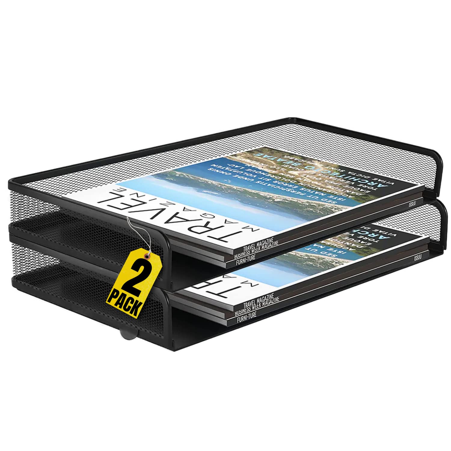 1Intheoffice Side Load Letter Tray Stackable, Black Mesh Tray Legal Size, '2 Pack'
