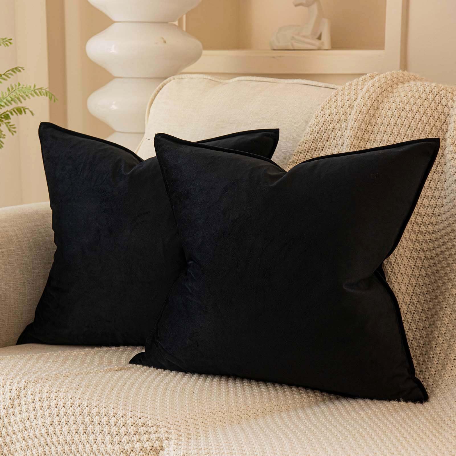 Juspurbet Black Decorative Velvet Throw Pillow Covers 14X14 Inch Set Of 2,Broadside Soft Cushion Case With Invisible Zipper For