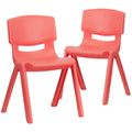 2 Pack Red Plastic Stackable School Chair with 13.25 Seat Height