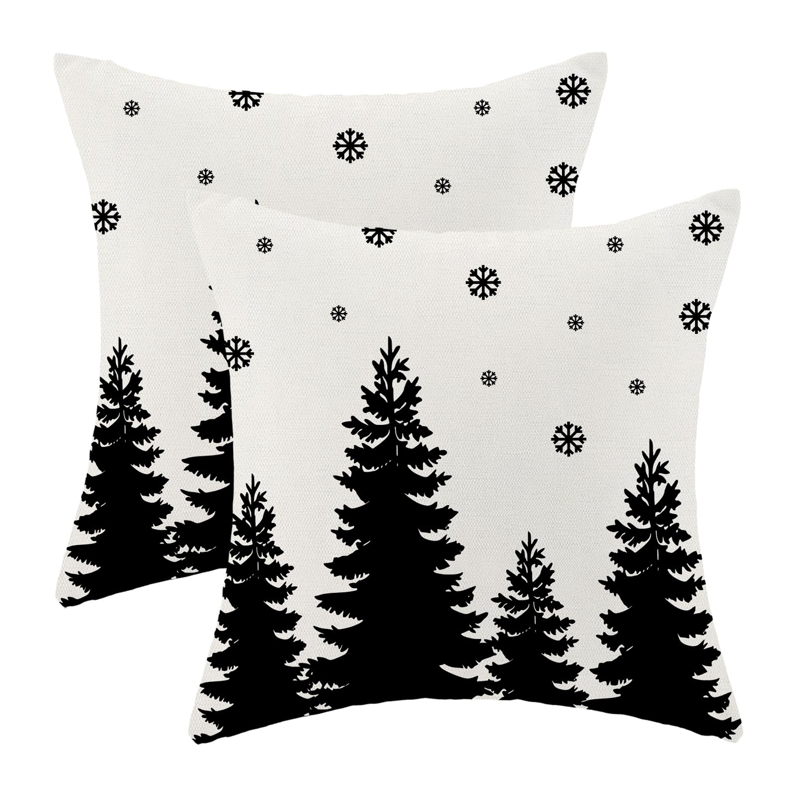 Cxmeifly Christmas Pillow Covers 24X24 Inch Set Of 2 Cream Black Christmas Tree Snowflakes Decor Throw Pillows Winter Xmas Holid
