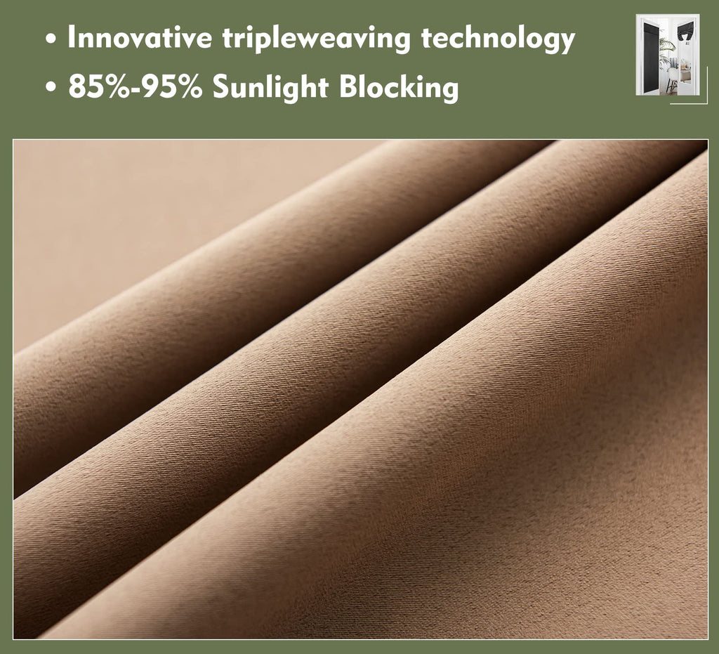 Pi Blackout Long Curtains 108 Inches Length,Energy Efficient Room Darkening Door Curtains Window Treatment With Grommet For Living Room/Bedroom/French Door/Patio 1 Panel (Cappuccino,W52Xl108)