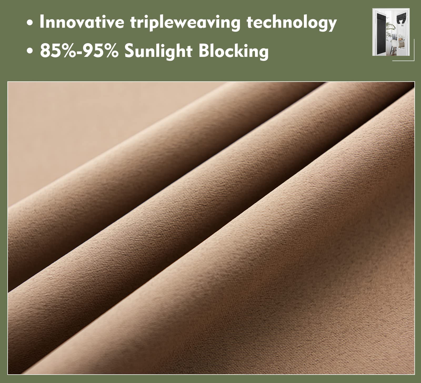 Pi Blackout Long Curtains 108 Inches Length,Energy Efficient Room Darkening Door Curtains Window Treatment With Grommet For Living Room/Bedroom/French Door/Patio 1 Panel (Cappuccino,W52Xl108)