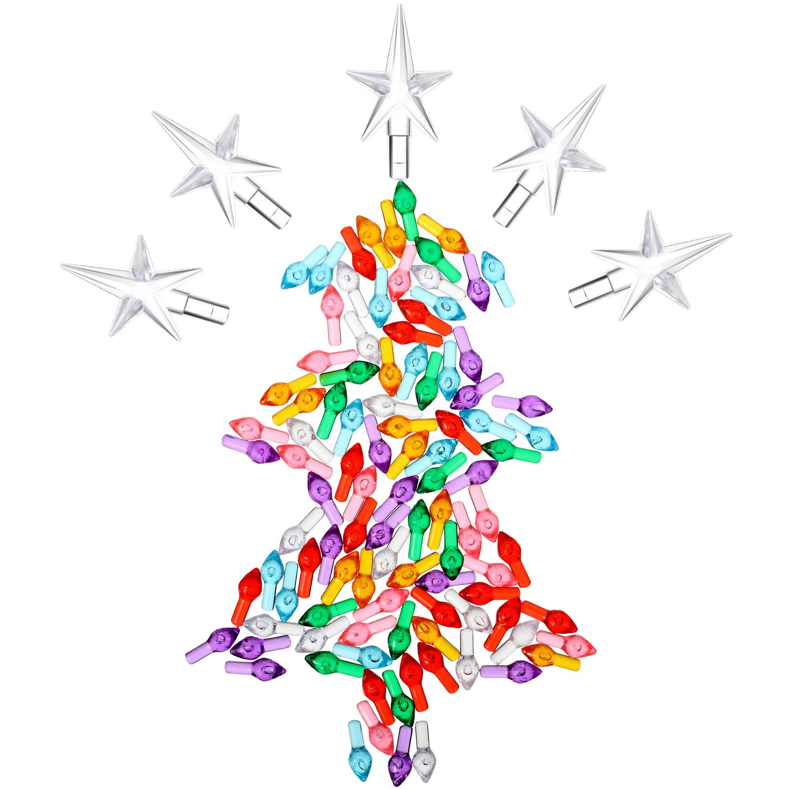 Boao 100 Pieces Ceramic Christmas Tree Bulbs and 5 Stars Replacement Plastic Tree Bulbs for Ceramic Christmas Tree Decorations(3