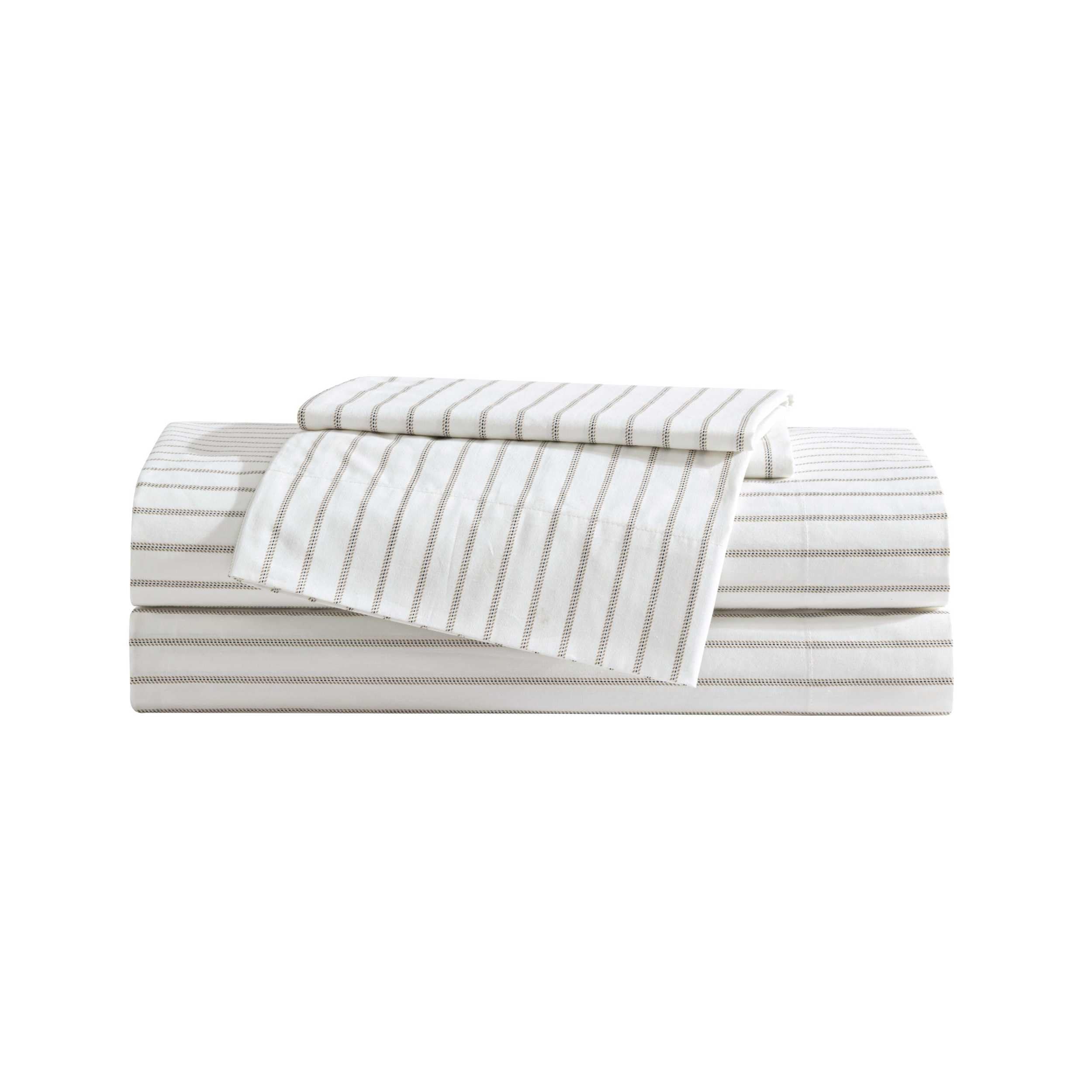 Eddie Bauer - King Sheet Set, Cotton Percale Bedding Set, Super Soft And Cozy Home Decor, Oeko-Tex Certified (Essential Stripe Beige, King)