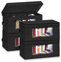 SLEEPING LAMB Stackable Hat Organzier for Baseball Caps, 4 PCS Hat Storage Boxes for Closet Hold 60 Caps with Cardboard, Black