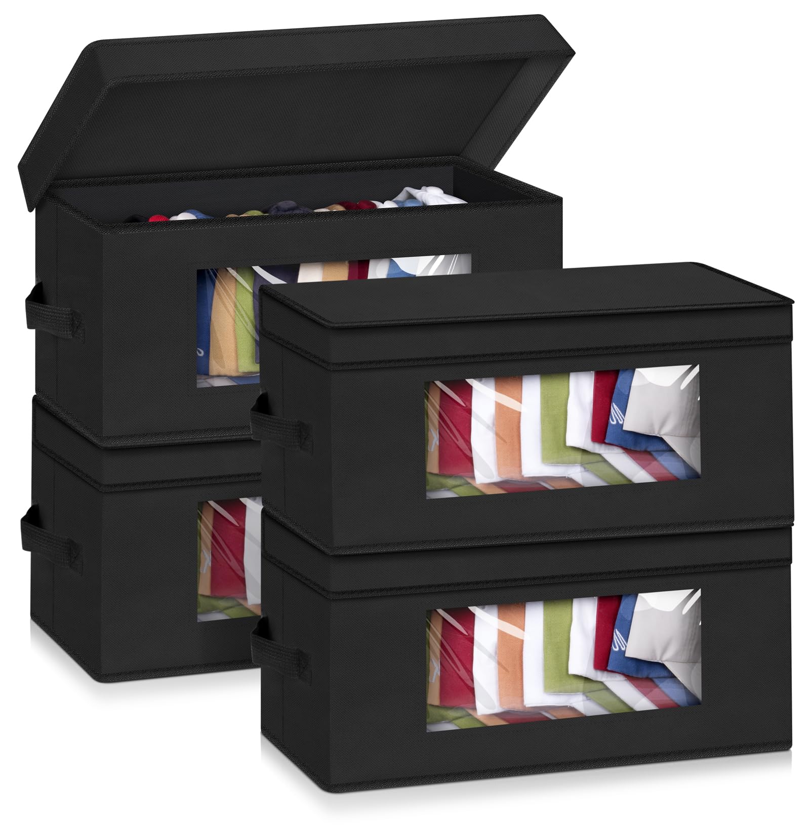 SLEEPING LAMB Stackable Hat Organzier for Baseball Caps, 4 PCS Hat Storage Boxes for Closet Hold 60 Caps with Cardboard, Black