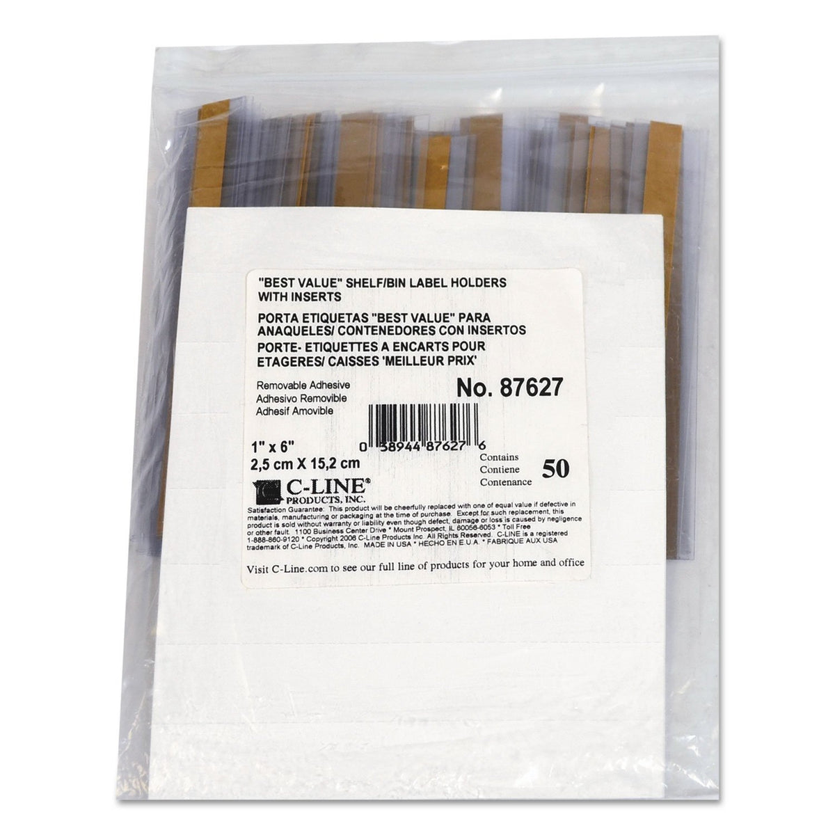 Self-Adhesive Label Holders, Top Load, 1 X 6, Clear, 50/Pack