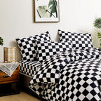 Clothknow Black Plaid King Comforter Set 3Pcs Black White Grid Bedding Comforter Sets Checker Comforter Soft Black And White King Size Comforter Sets