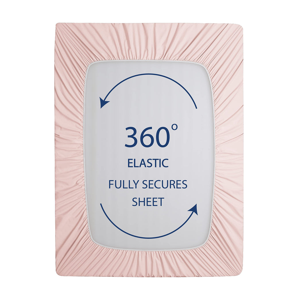 Cathay Home King Fitted Sheet - Double Brushed Ultra Soft - Wrinkle & Fade Resistant - 21' Extra Deep Pocket Fitted Sheet Only - Good Fit For 19'-23' Deep Mattress (King, Blush)