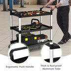 Ironmax Rolling Service Cart With Wheels, 3 Tier Heavy Duty Utility Cart With 495 Lbs Loading Capacity, Plastic Push Cart For Kitchen, Restaurant, Office, Warehouse, Garage
