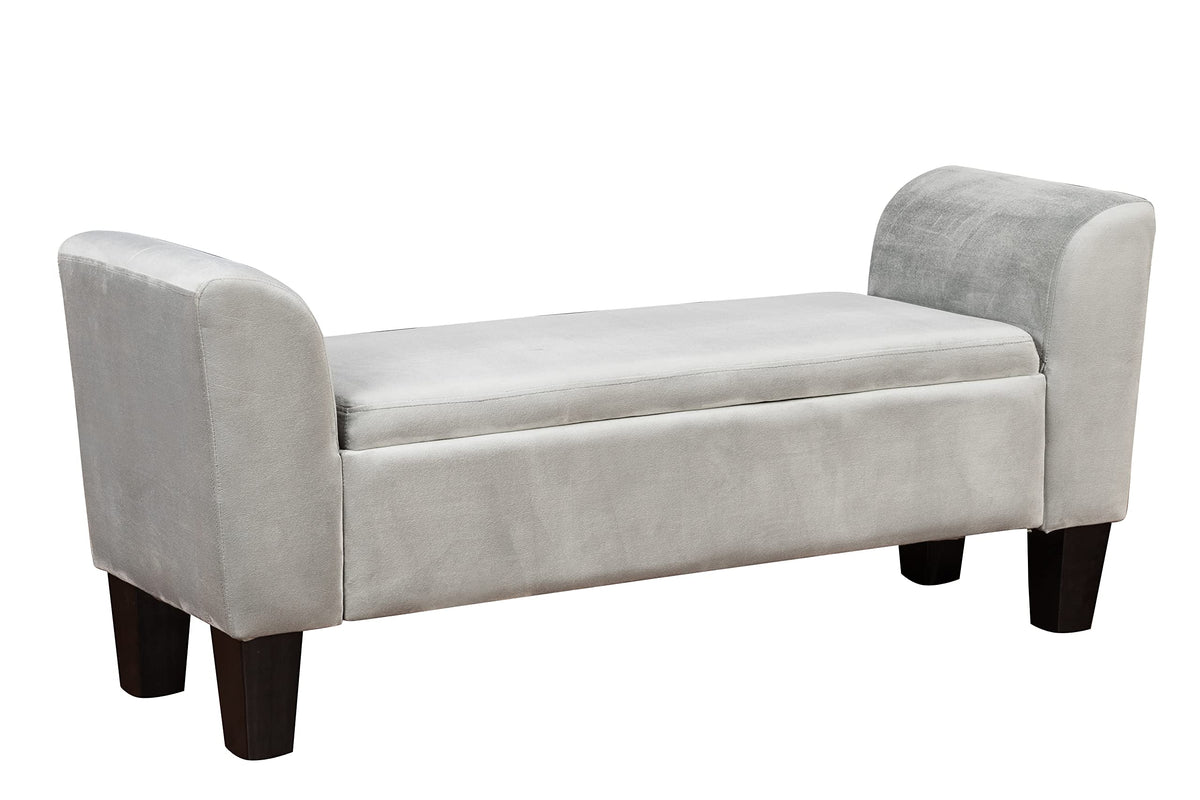 Lilola Home Mila Gray Velvet Ottoman Bench With Storage