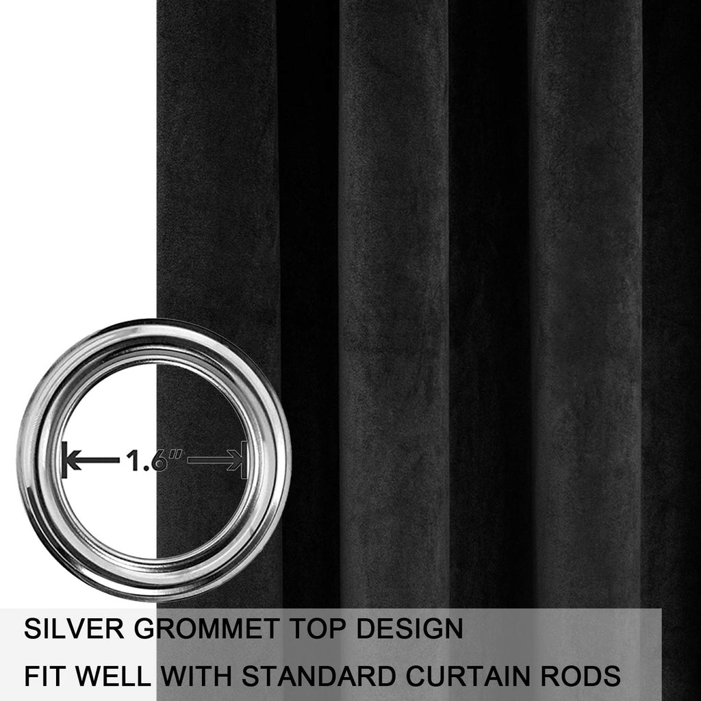Smiletime Black 84 In Long Velvet Curtains With Grommet, Thermal Insulated Super Soft Privacy Noise Reducing Light Blocking Velv