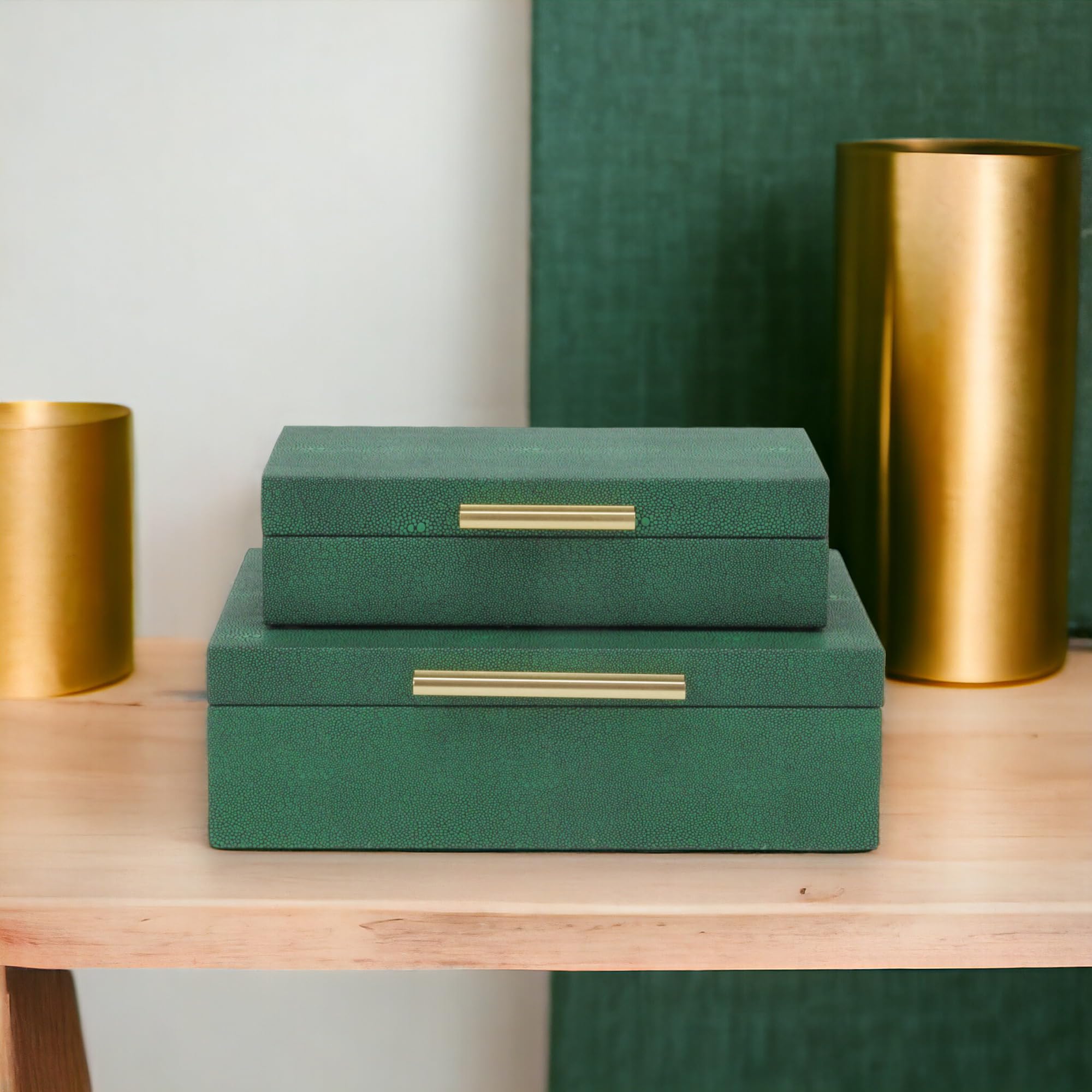Cheungs Lusan Green Shagreen Boxes