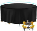 Round Patio Table Cover Waterproof, 50' Diax27.5' H Heavy Duty Oxford Fabric Outdoor Patio Furniture Cover Patio Table Chair Set Covers For Garden Round Table Dining Set, Black
