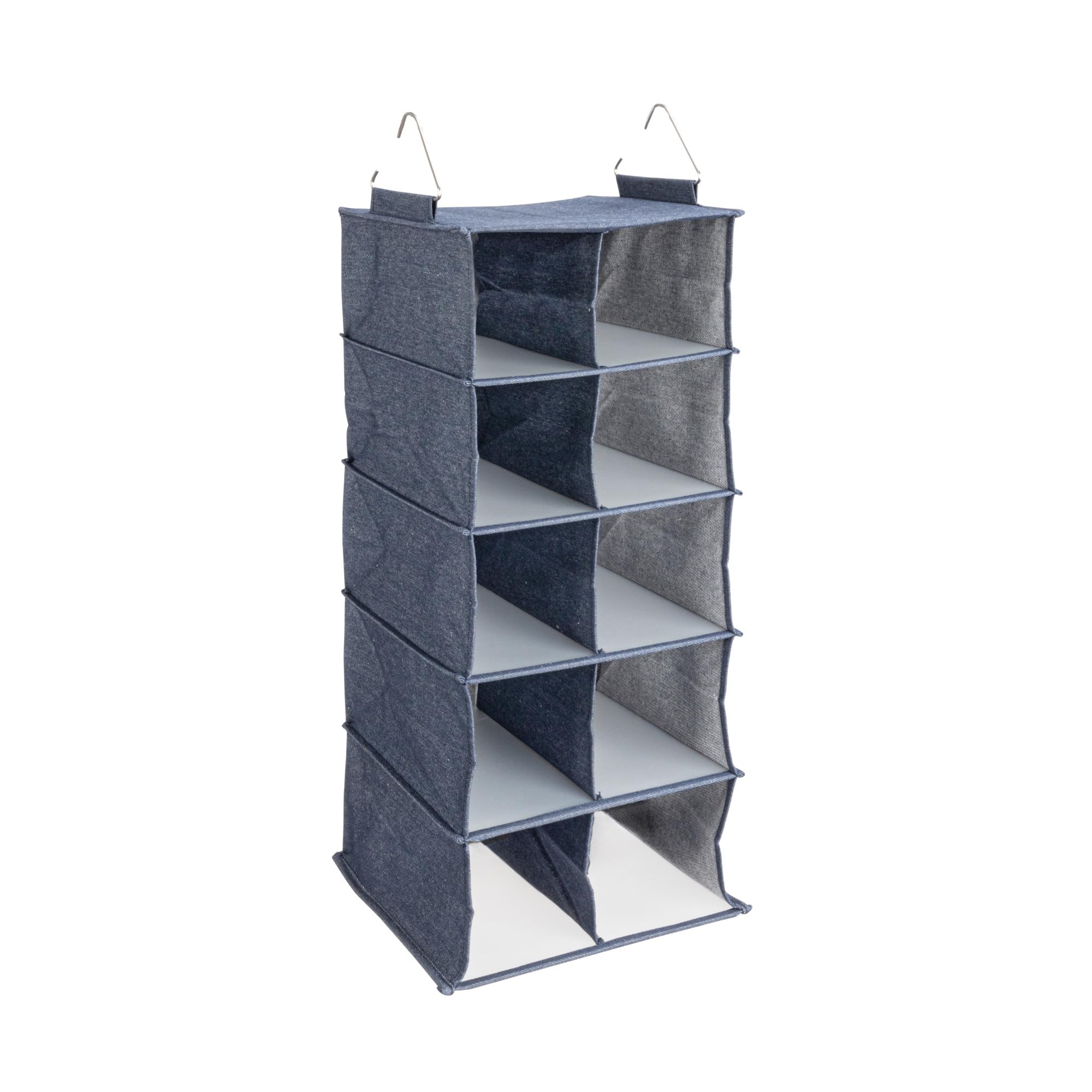 Household Essentials Hanging Cotton Blend and Plastic Closet Shoe Organizer with 10 Storage Compartments, Denim