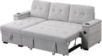 84W Gray Woven Fabric Reversible Sleeper Sectional Sofa