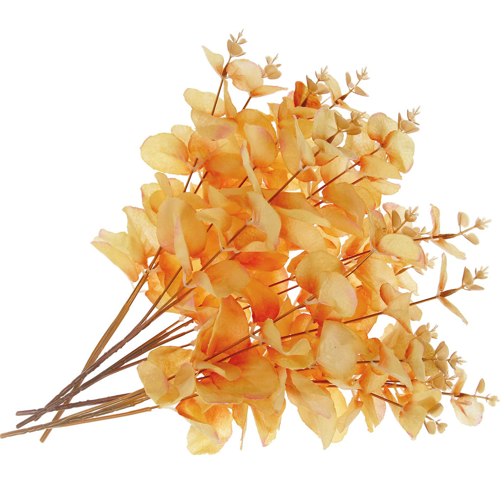 Tinsow Artificial Eucalyptus Stems Orange Real Touch Leaf Branches Faux Eucalyptuses Fall Centerpiece Halloween Thanksgiving Har