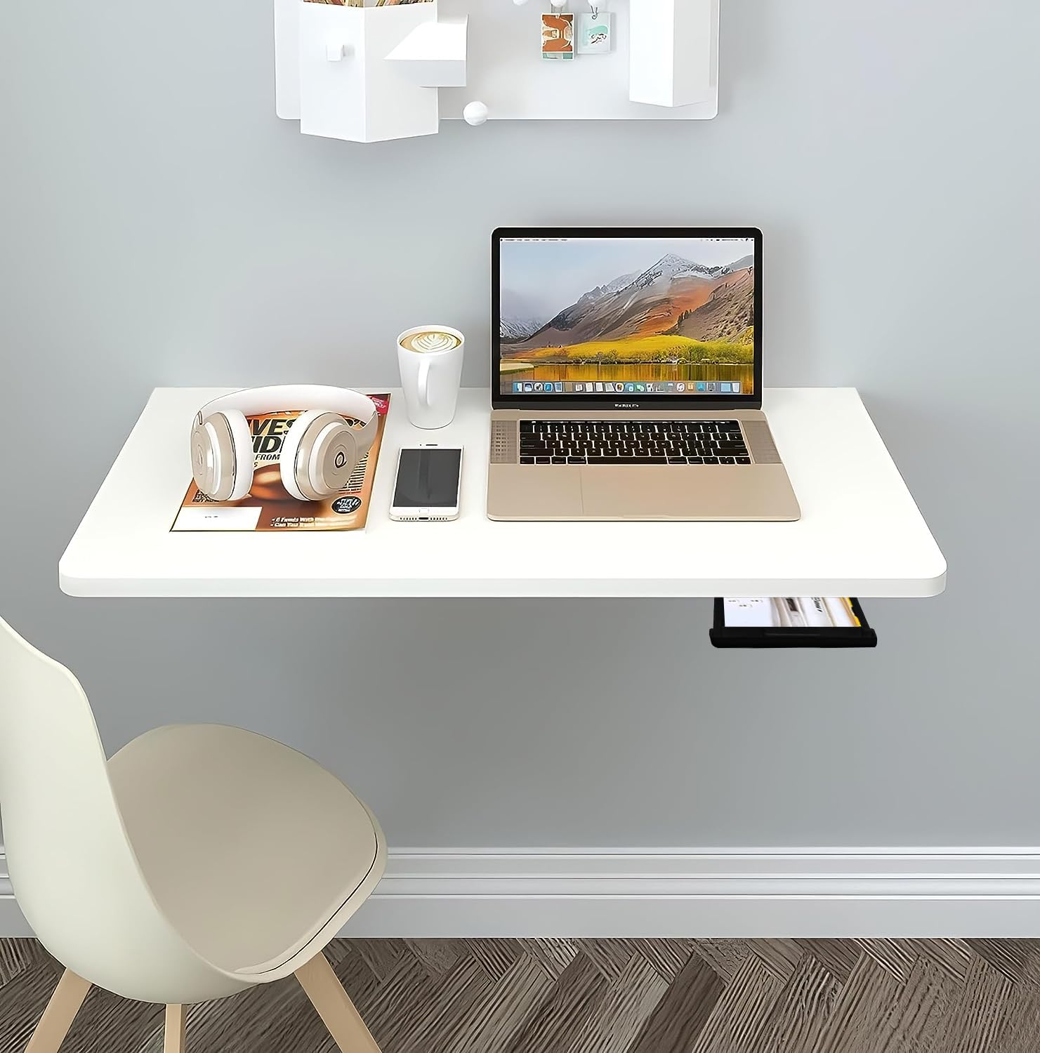 QARA (16x24 inches Solid Wood Wall Mounted Folding Study Table| Wall Mount Table | Foldable Laptop Desk for Home and Office Comp