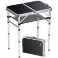 Anbte Folding Camping Table, Aluminum 24' X 16' Adjustable Height Small Folding Table With Carrying Handle, Lightweight, Portable Camping Table Waterproof For Outdoor Indoor Picnic Beach Bbq (Black)