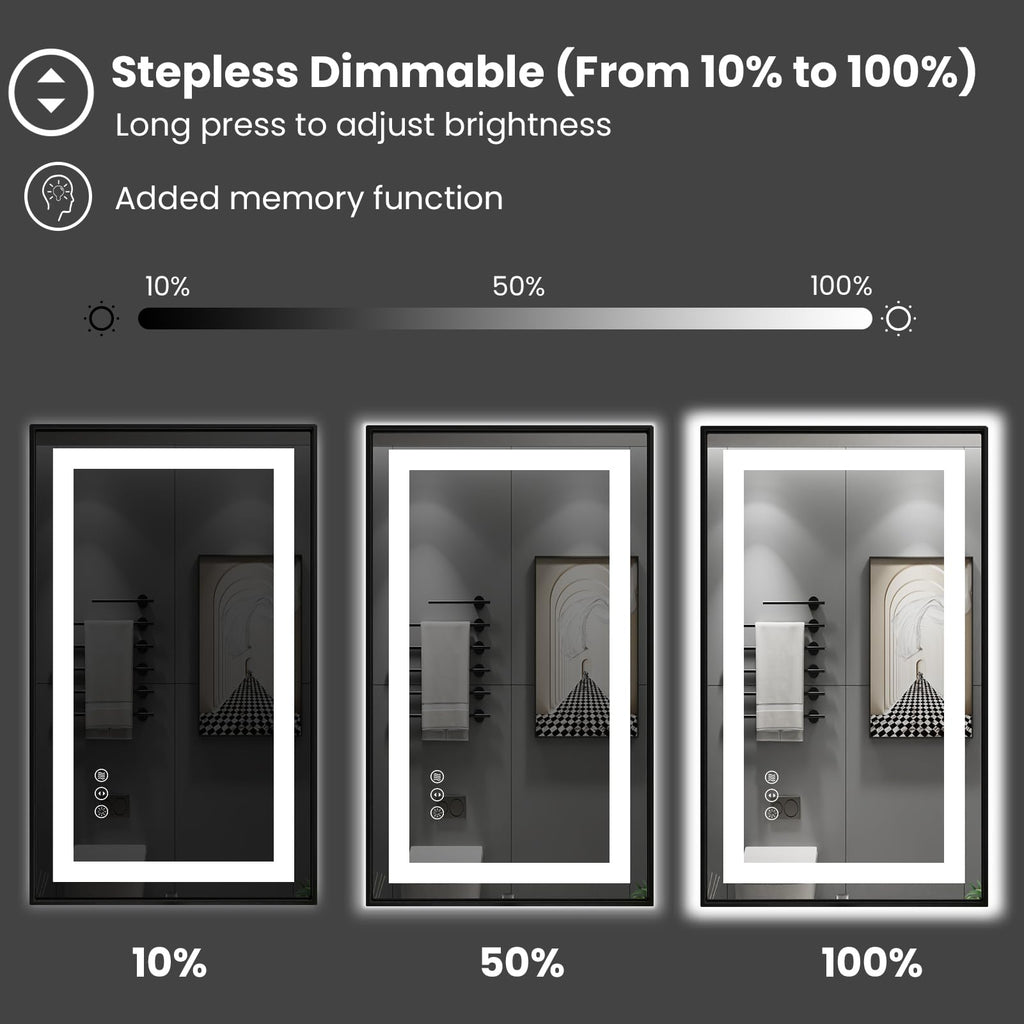 Amorho 60''X 40'' Led Bathroom Mirror Framed, Front Light And Backlit, Stepless Dimmable, Anti-Fog, Shatter-Proof, Memory, 3 Col