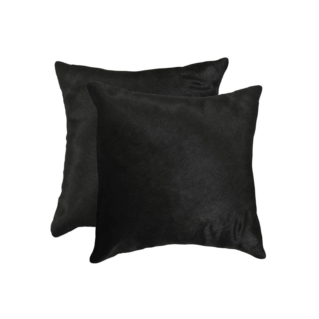 HomeRoots Cowhide, Microsuede, Polyfill 18'' X 18'' X 5'' 2 Pcs Classic Black Torino Cowhide Pillow
