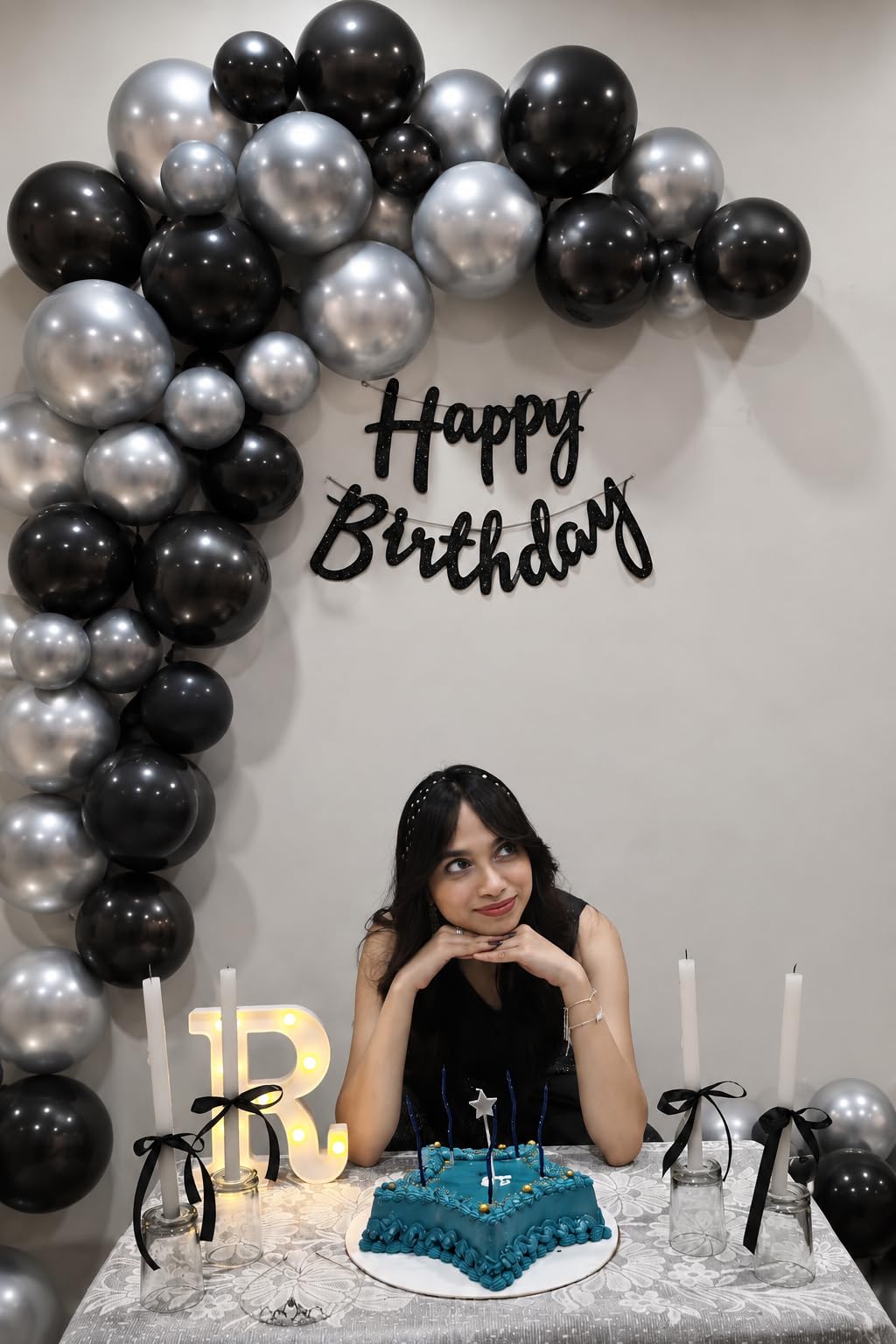 Black & Silver Birthday Decoration Kit with Banner