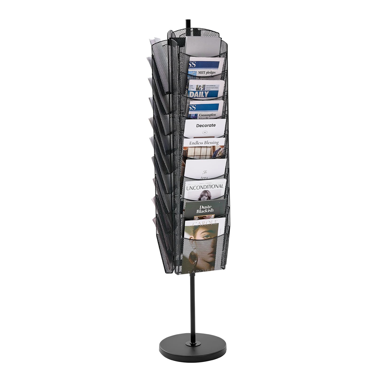 VEVOR Rotating Brochure Display Rack, 30 Pockets Mesh Magazine Literature Display Stand, Portable Floor Standing Magazine Rack, 