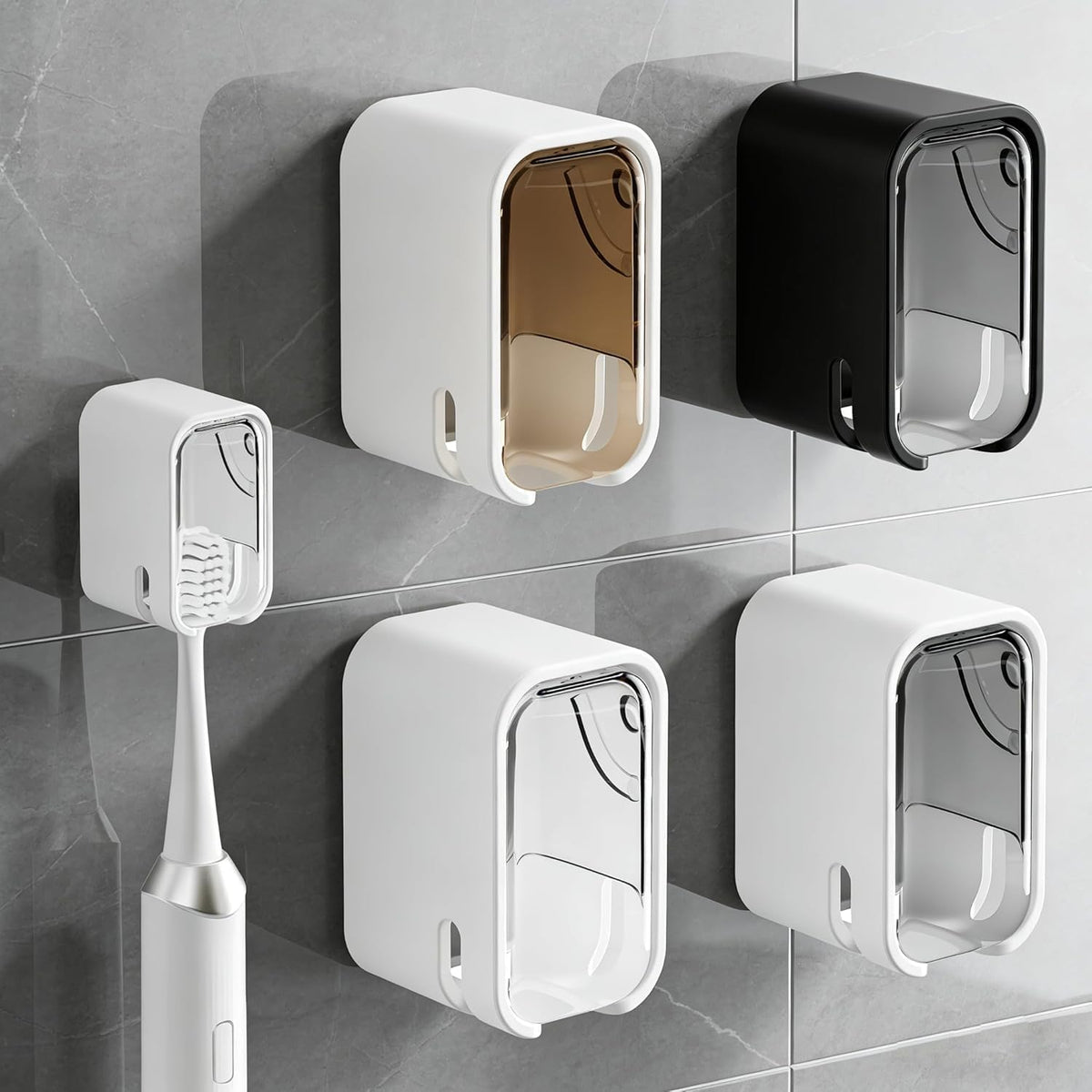 YKXIMS Wall Mounted Toothbrush Holder with Lid, 4 Pack
