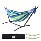 Szhlux Double Hammock With Stand Included 450Lb Capacity Steel Stand, Premium Carry Bag Included.Indoor Outdoor Brazilian-Style Cotton Bed For Backyard, Camping,Garden,Green