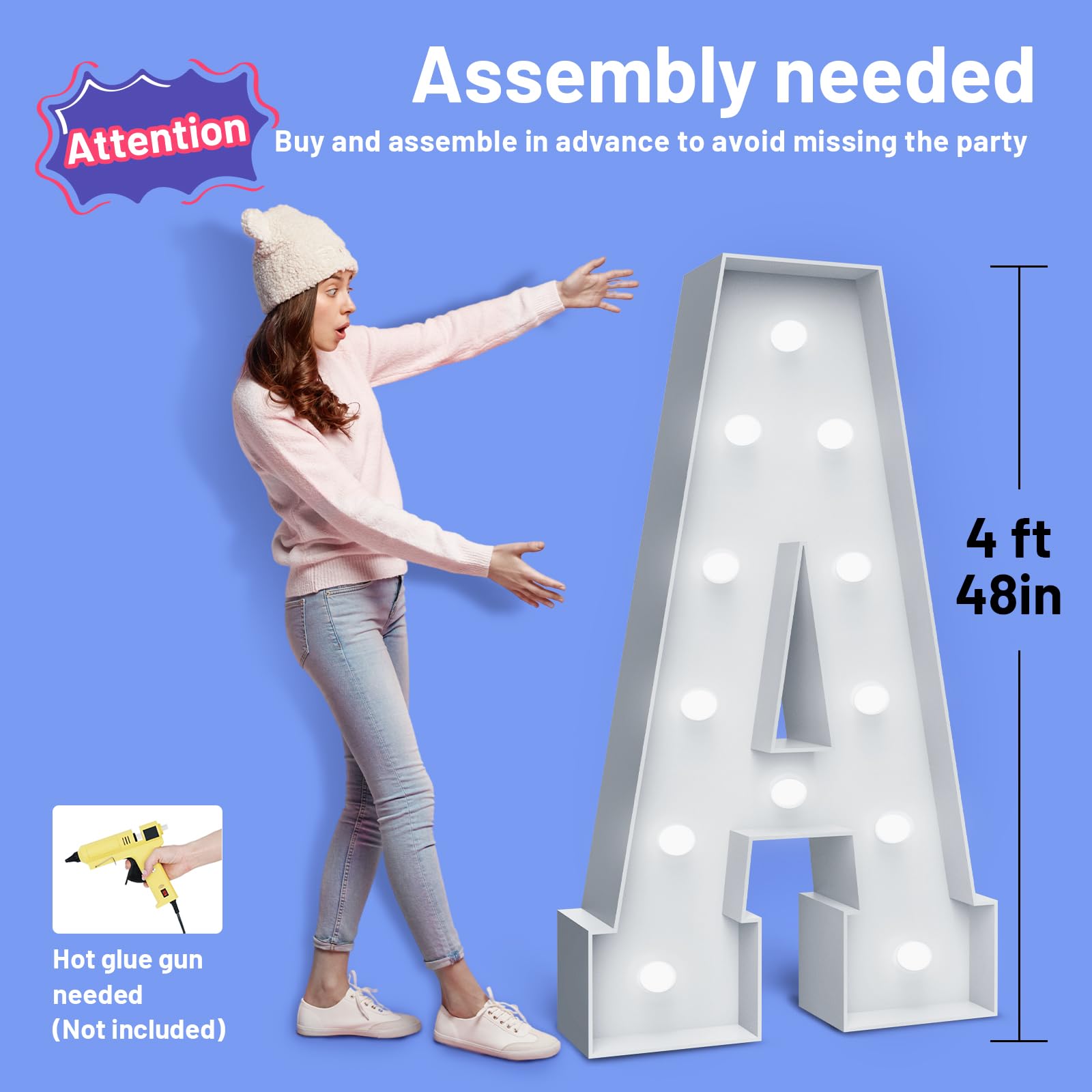 4Ft Marquee Light Up Numbers - Cool White Light Up Numbers 7 With Fixed Water Bag, Party Decoration Large Marquee Light Up Numbe