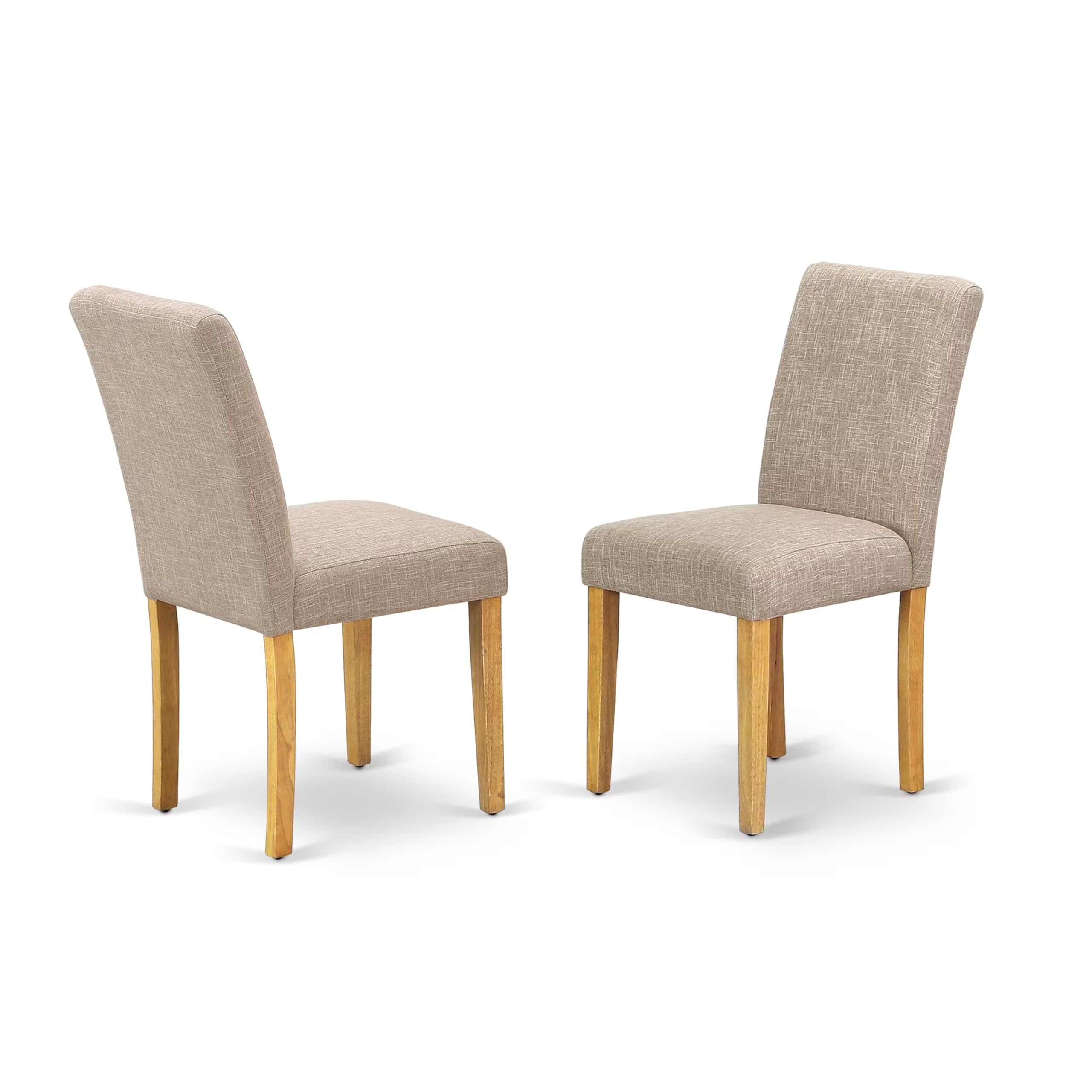 East West Furniture AMAB3-OAK-04 3 Piece Dining Set Contains a Round Kitchen Table with Pedestal and 2 Light Tan Linen Fabric Parson Dining Room Chairs, 36x36 Inch, Oak