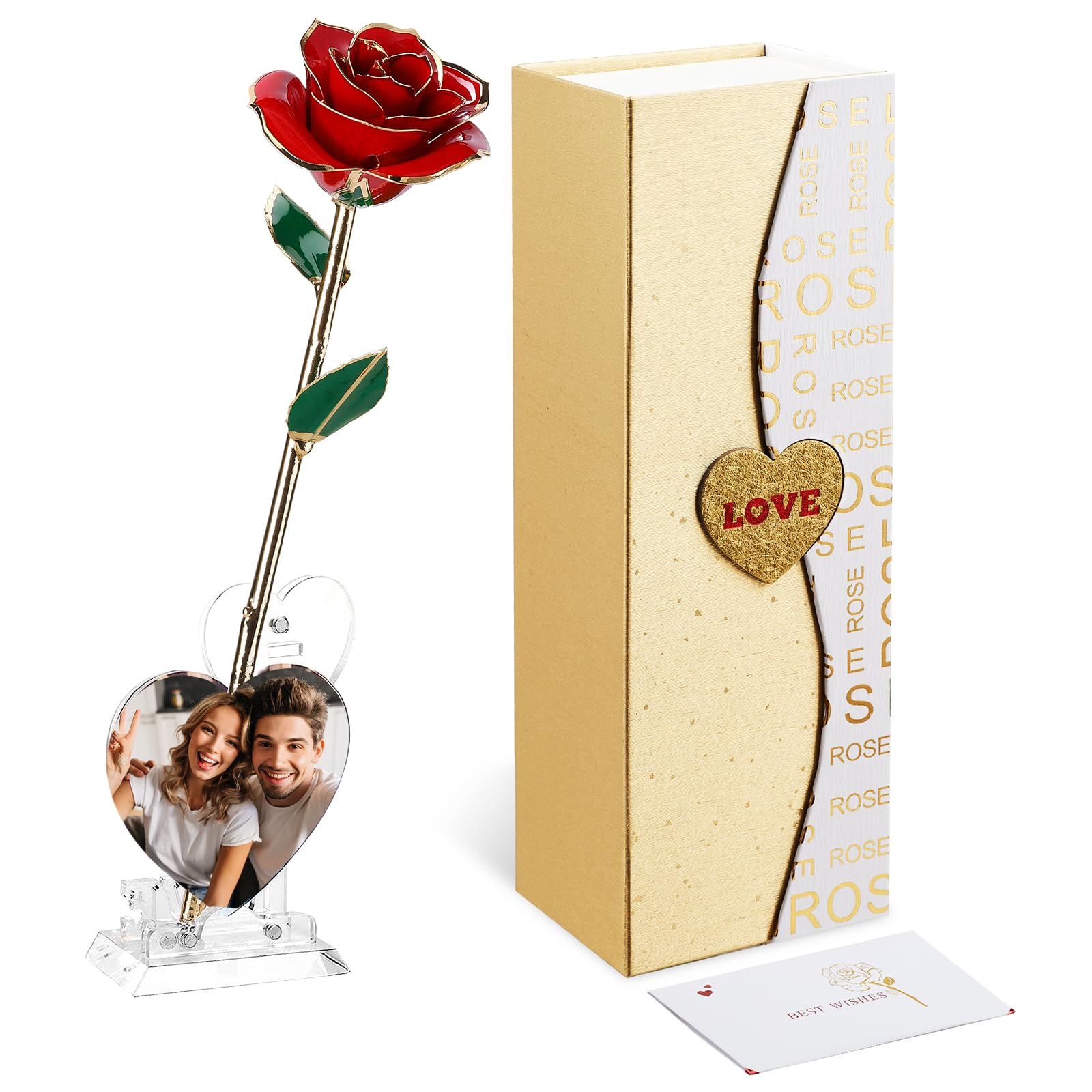 Mikasol Gold Dipped Real 24K Forever Preserved Rose, 1 Pack Infinity Flower Decor Hand Dipped Romantic Gift for Women in Her Wif