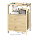 Yoobure Nightstand with Charging Station, Small Night Stand with Fabric Drawers and Storage Shelf for Bedrooms, Nightstands for 