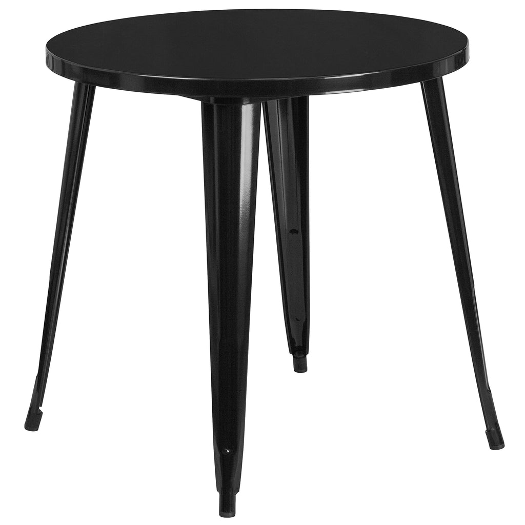 Flash Furniture Conrad Commercial Grade 30" Round Black Metal Indoor-Outdoor Table Set with 2 Arm Chairs