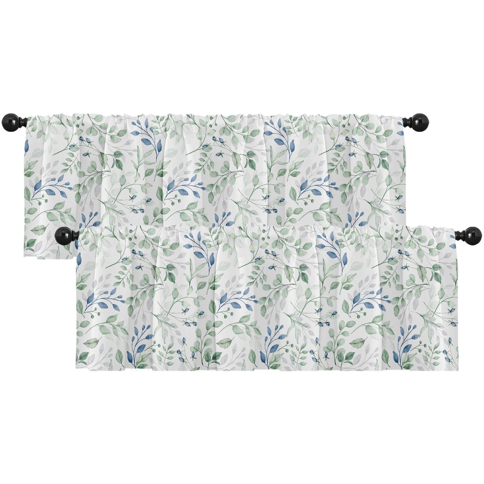 Emvency 2 Pack Valances Window Treatments, Summer Spring Botanical Green Leaves Blackout Drapes Adjustable Curtain Valances for 