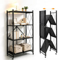 Lpnyyuhsb 4 Tier Foldable Storage Shelf with Wheels No Assembly Metal Rack