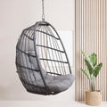 Radiata Foldable Wicker Rattan Hanging Egg Chair Without Stand, Swing Chair With Cushion And Pillow, Lounging Chair, Hammock Chair For Indoor Outdoor Bedroom Patio Garden (Grey Without Stand)