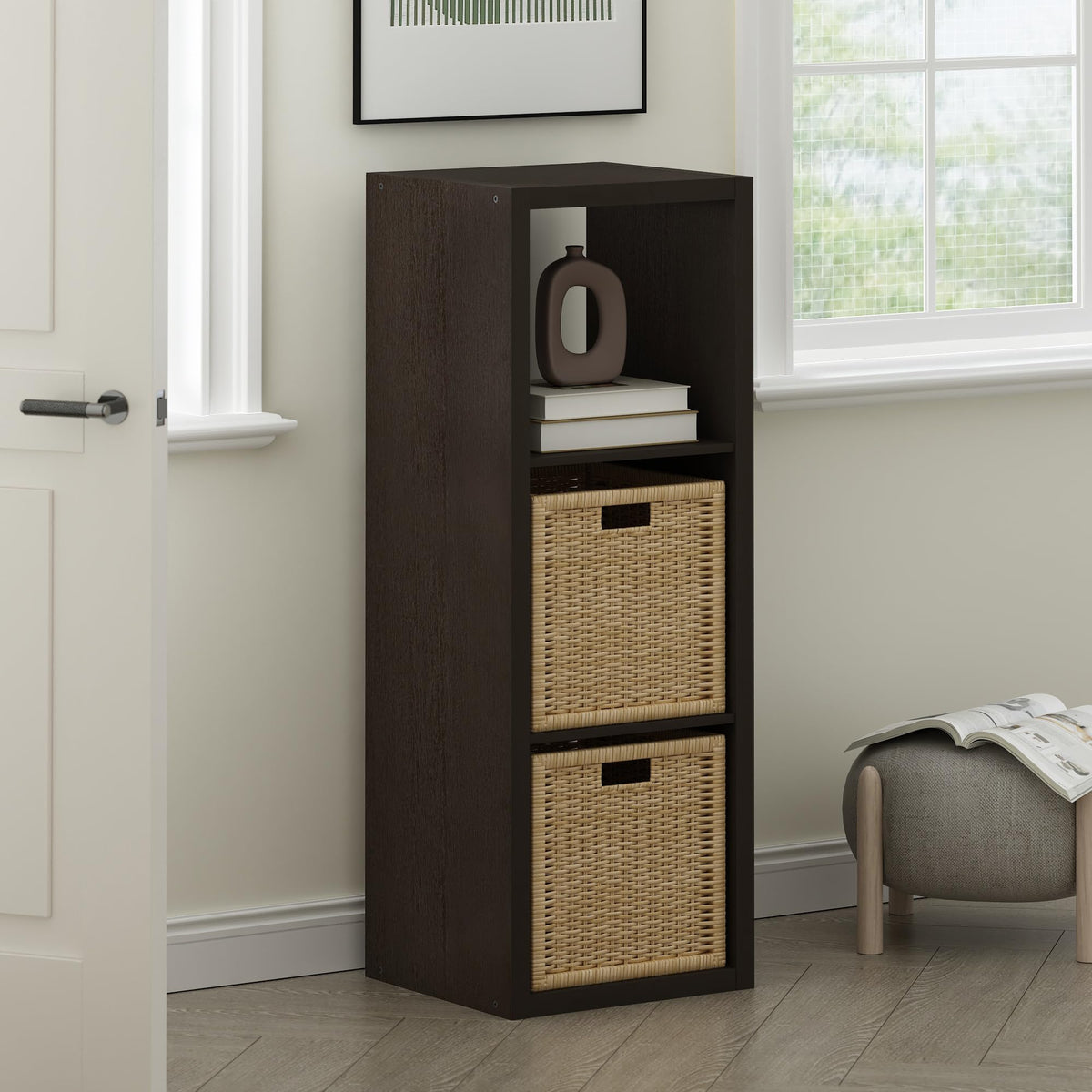 Furinno Cubicle Open Back Decorative Cube Storage Organizer, 3-Cube, Dark Oak
