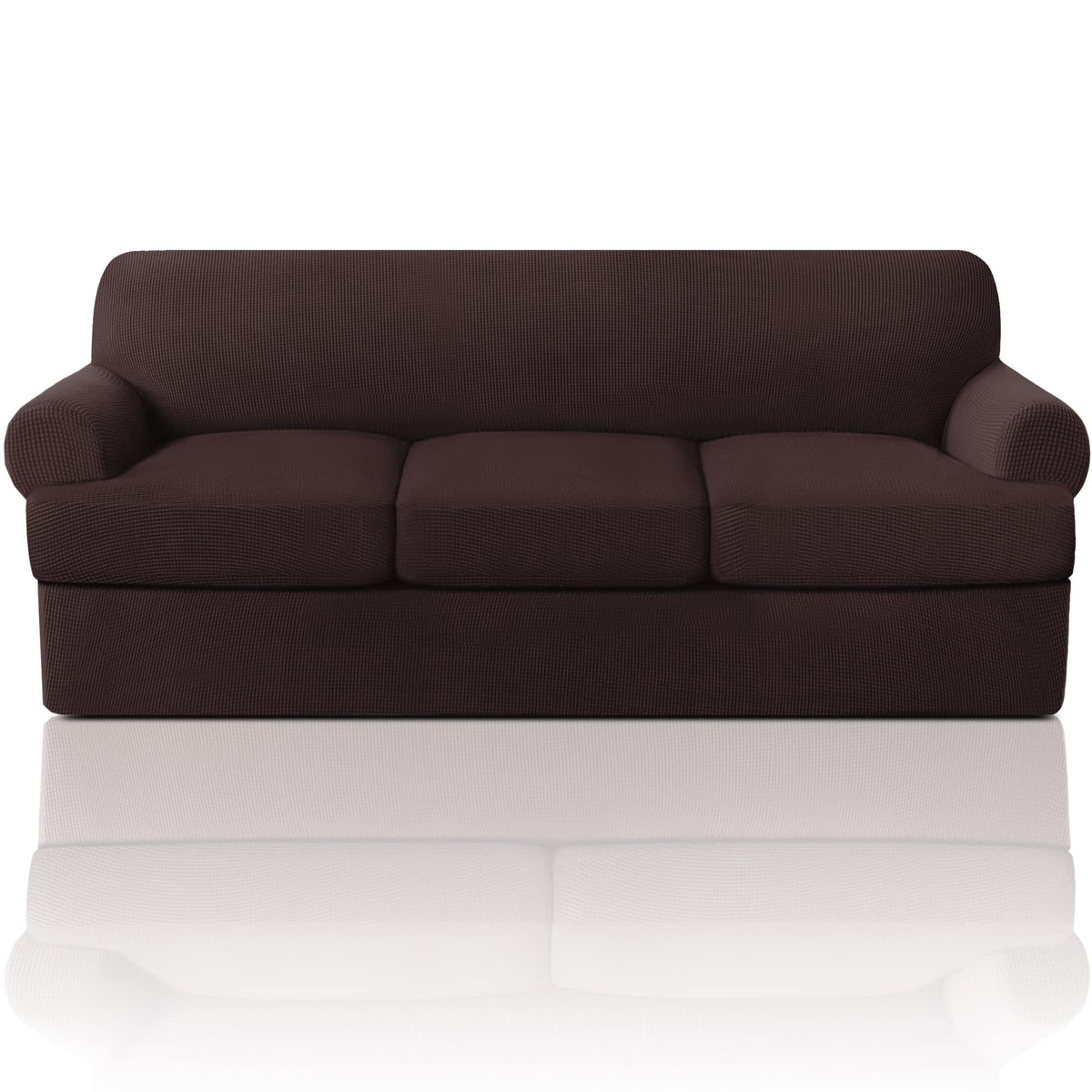 Princedeco T Cushion Sofa Slipcover 4 Pieces Sofa Covers For T Cushion Sofa Soft Couch Cover Sofa Slip Covers Furniture Covers With 3 Individual T Cushion Shape Seat Covers Machine Washable, Brown