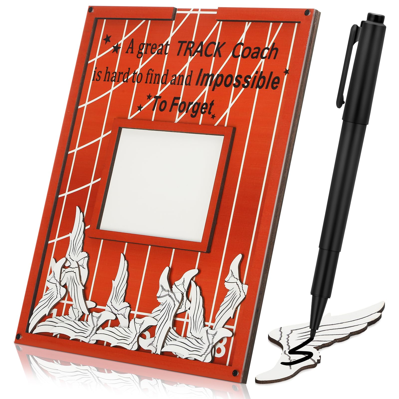 Yuntau Track and Field Frame Coach Gift with Wood Chips Signature Pen Graduation Coach Frame Track and Field Plate Plaque for Th