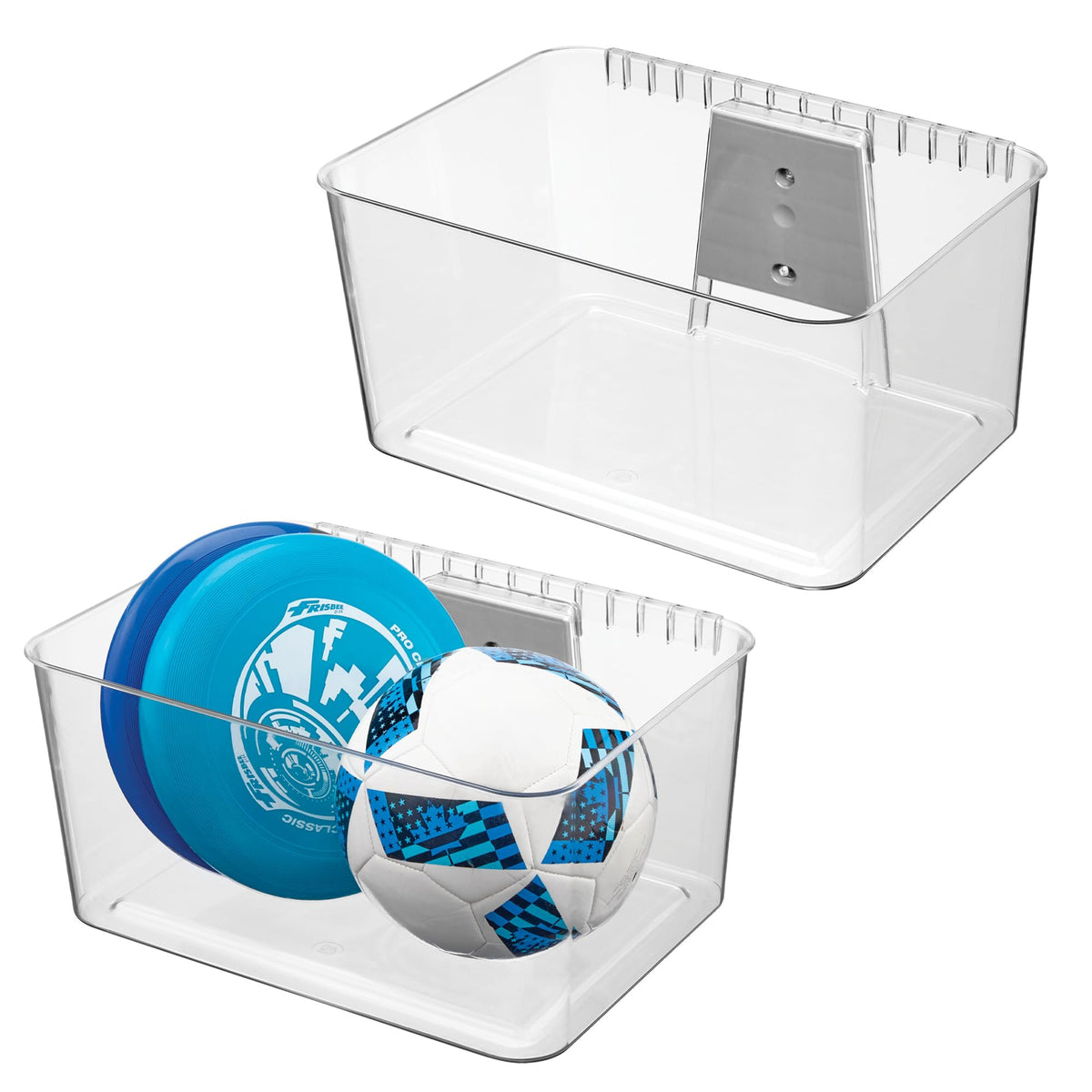 iDesign Large Wallspace Storage Bin and Bracket, Set of 2, Clear/Charcoal