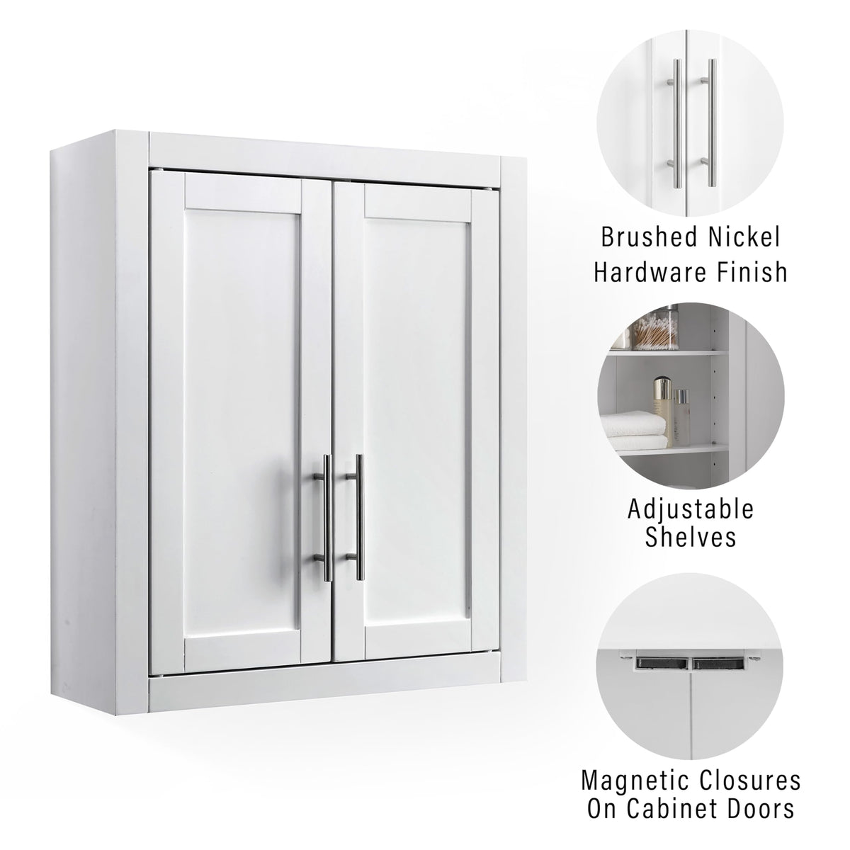 Crosley Furniture Savannah Wall Mounted Bathroom Storage Medicine Cabinet with Shelves, White