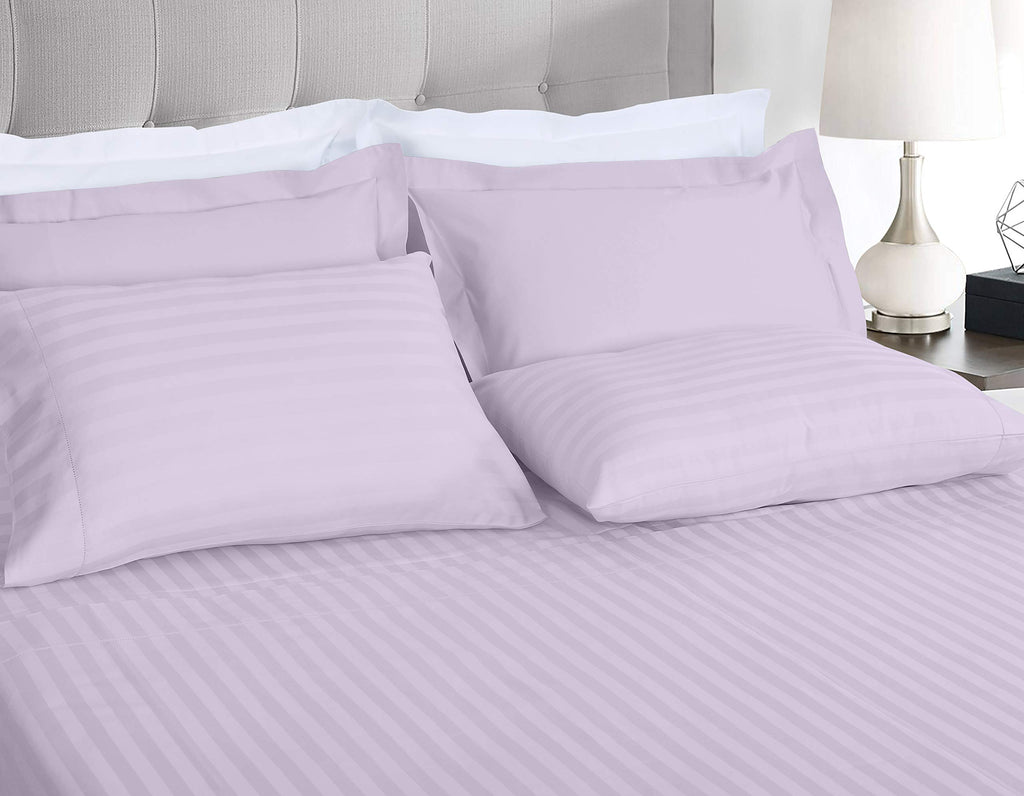 Threadmill 500 Thread Count King Size Damask Stripe, 4 Pc Luxury Cotton Bed Sheet Set, Silky Soft & Breathable Lilac Sheets With